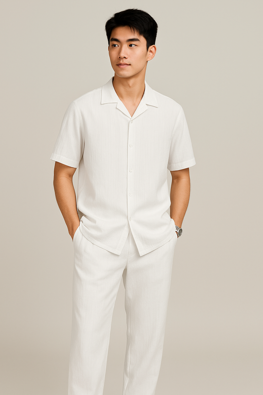 Ensemble en lin blanc : chemise et pantalon